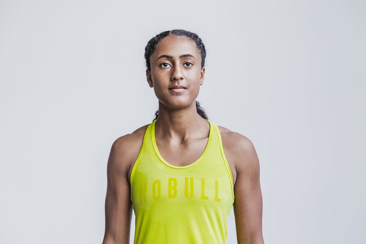 Nobull Racerback Neon Women's Tank Tops Yellow Camo | Australia (NL5706)